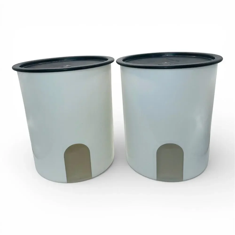 Tupperware One Touch Reminder Canister Set 3 White Black Seals USA 2418B 2422B